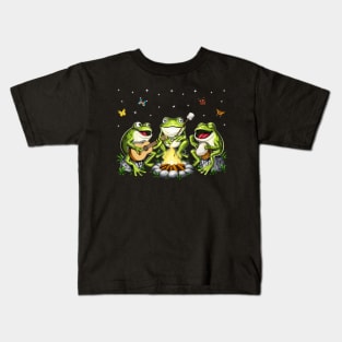 Cottagecore Frogs Camping Kids T-Shirt